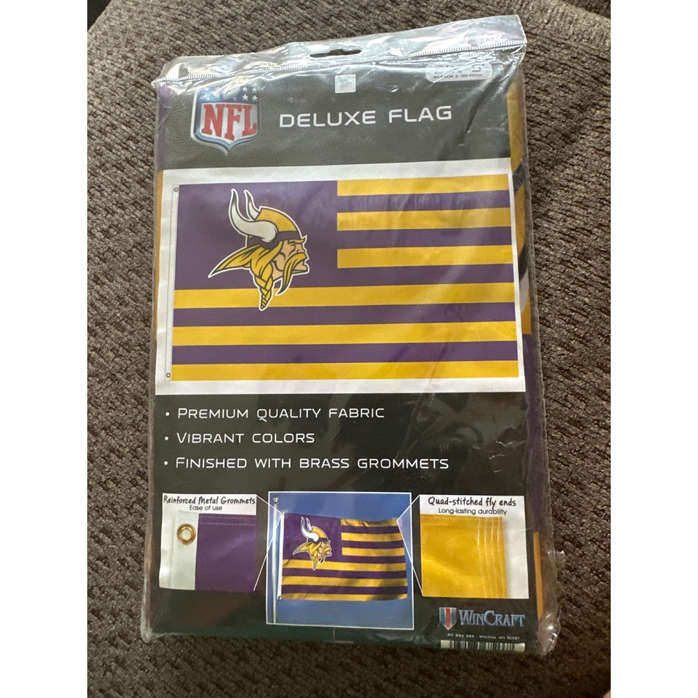 WinCraft NFL Minnesota Vikings Deluxe Flag 3x5 Foot Purple Gold Brass Grommets